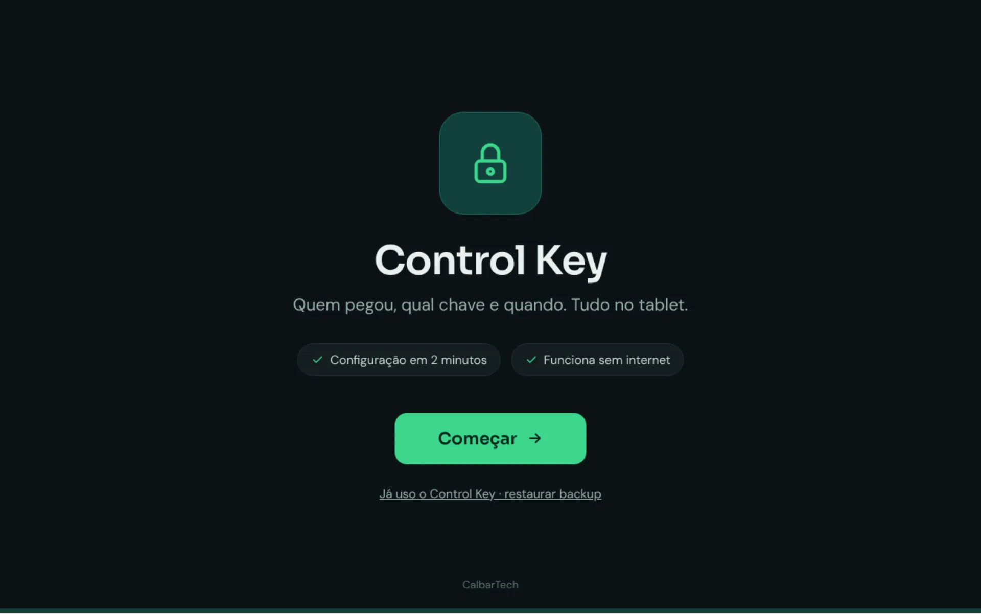 Control Key welcome screen