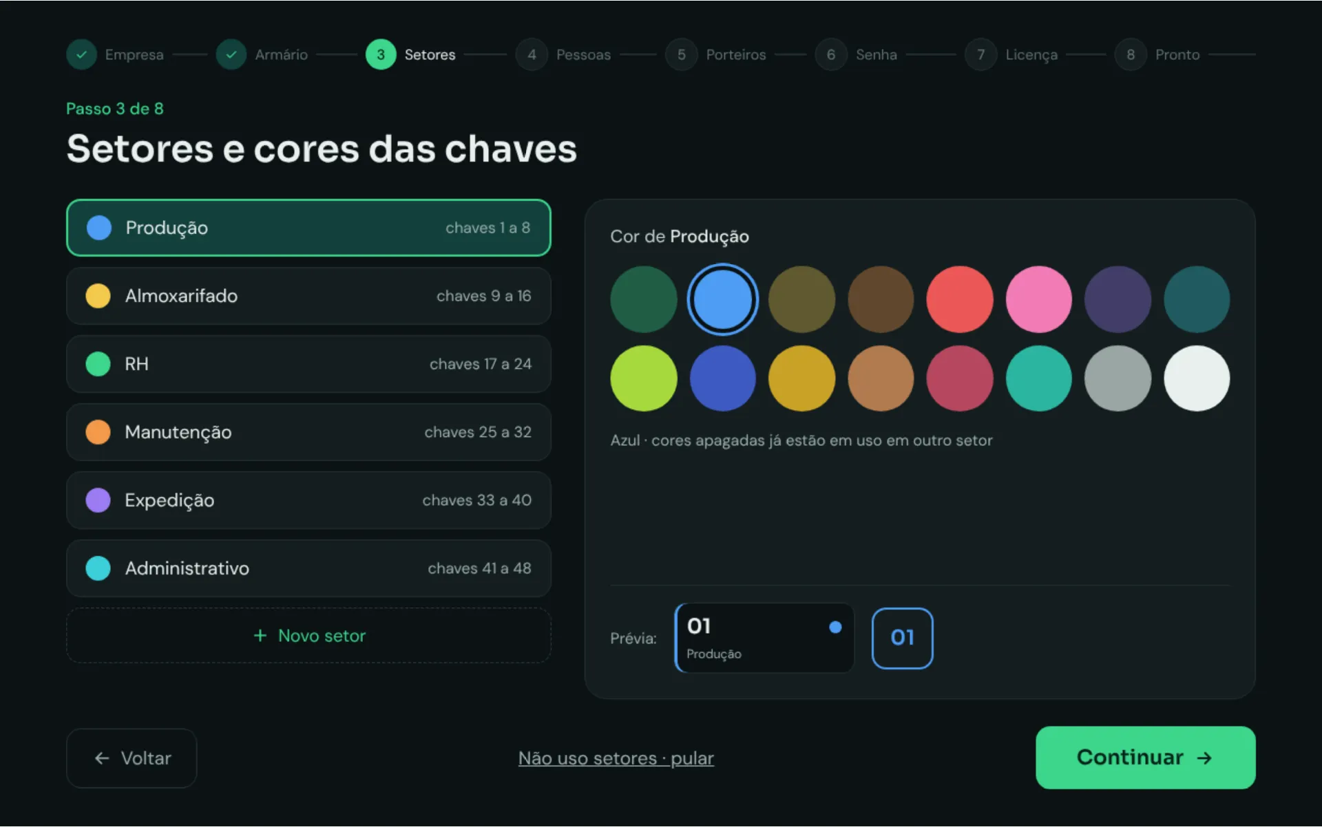 Departments and key colors step